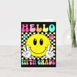 Hello fifth grade retro smile face back to school card
