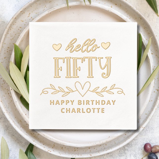 Hello Fifty 50th Birthday Floral Personalised Name Foil Napkins (Creator Uploaded)