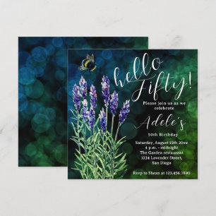 Hello fifty, 50th birthday Lavender watercolor Invitation