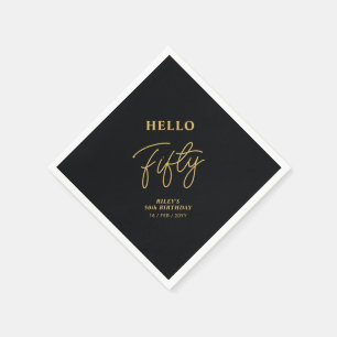Hello Fifty Black & Gold 50th Birthday Party Napkin