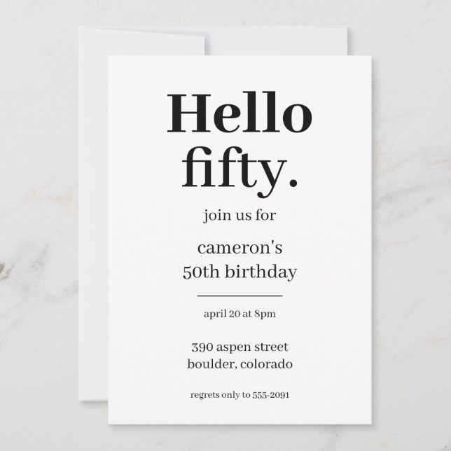 Hello Fifty Chic Modern 50th Birthday Party  Invitation (Front)