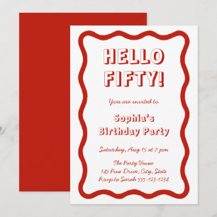 Hello Fifty Handwritten Retro 50th Birthday Party Invitation