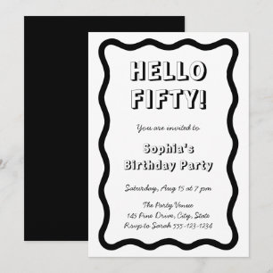 Hello Fifty Handwritten Retro 50th Birthday Party Invitation