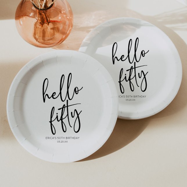 Hello Fifty Minimalist 50th Birthday Party Paper Plate (Creator Uploaded)