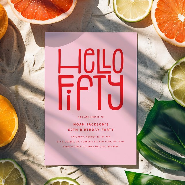 HELLO FIFTY Modern 50th Birthday Invitation (Creator Uploaded)