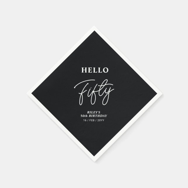 Hello Fifty | Modern Black 50th Birthday Party Napkin (Corner)
