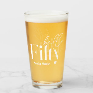Hello fifty modern minimal elegant 50th birthday glass