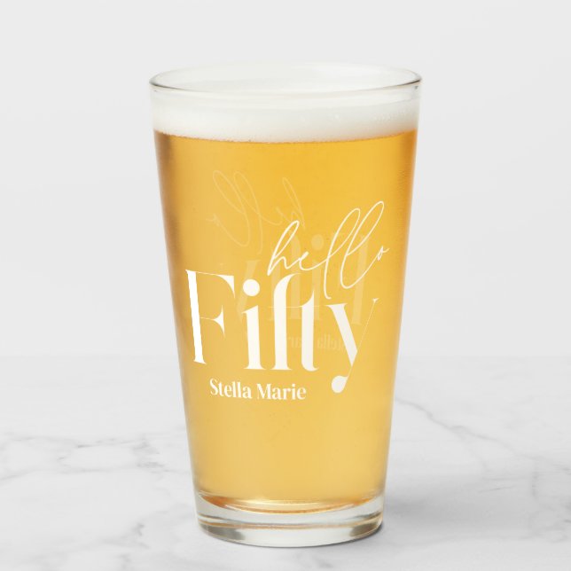 Hello fifty modern minimal elegant 50th birthday glass (Front Filled)