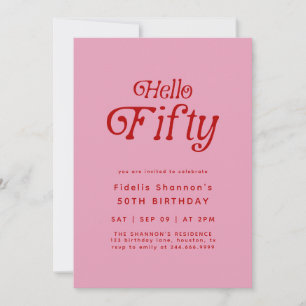 Hello Fifty Modern Retro 50th Birthday Invitation
