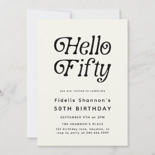 Hello Fifty Modern Retro 50th Birthday  Invitation