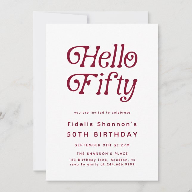 Hello Fifty Modern Retro 50th Birthday  Invitation (Front)