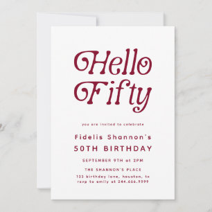 Hello Fifty Modern Retro 50th Birthday  Invitation
