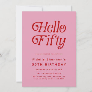Hello Fifty Modern Retro 50th Birthday  Invitation