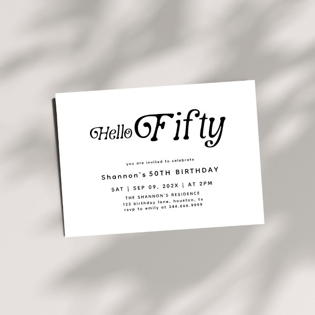 Hello Fifty Modern Retro 50th Birthday  Invitation (Creator Uploaded)