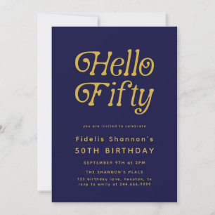 Hello Fifty Modern Retro 50th Birthday  Invitation