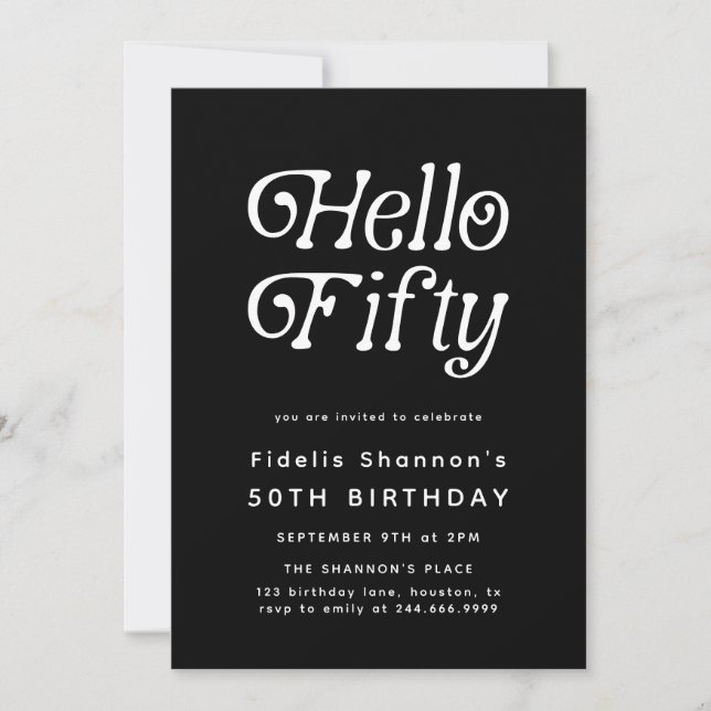 Hello Fifty Modern Retro 50th Birthday  Invitation (Front)