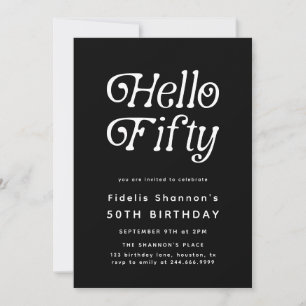 Hello Fifty Modern Retro 50th Birthday  Invitation