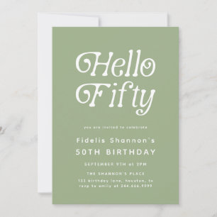 Hello Fifty Modern Retro 50th Birthday  Invitation