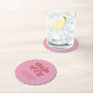 Hello Fifty Retro 50th Birthday Party Paper Coaster
