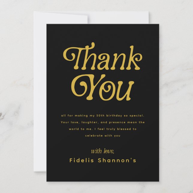 Hello Fifty Retro 50th Birthday Party Thank You Card (Front)