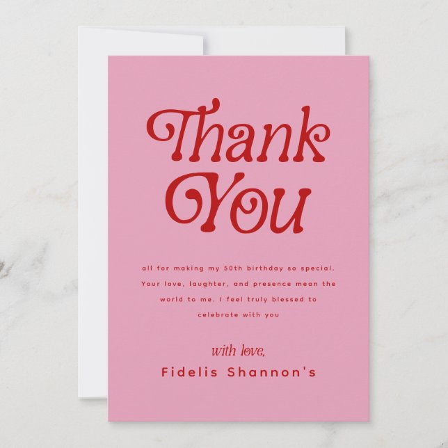 Hello Fifty Retro 50th Birthday Party Thank You Card (Front)