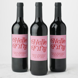 Hello Fifty Retro 50th Birthday Party Wine Label