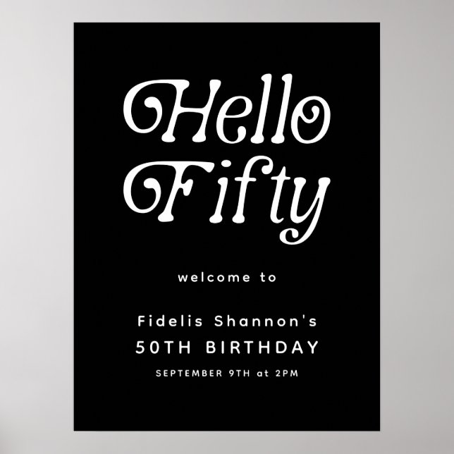 Hello Fifty Retro | 50th Birthday Welcome Sign (Front)