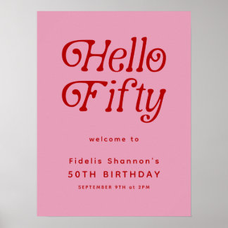 Hello Fifty Retro | 50th Birthday Welcome Sign
