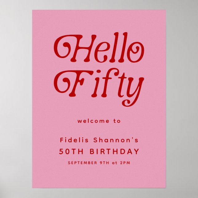 Hello Fifty Retro | 50th Birthday Welcome Sign (Front)