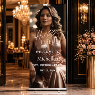 Hello Fifty Rose Gold Photo Birthday Party Retract Retractable Banner