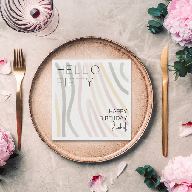 Hello Fifty Simple 50th Birthday Paper Napkin (Creator Uploaded)