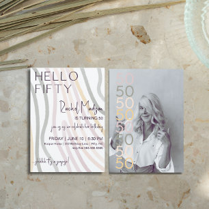 Hello Fifty Simple Soft Wave Birthday Invitation