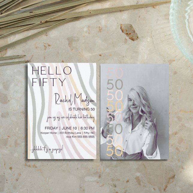 Hello Fifty Simple Soft Wave Birthday Invitation (Hello Fifty Simple Soft Wave Birthday Invitation
)