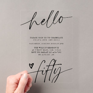 Hello Fifty, Typography Script 50th Birthday Party Acrylic Invitations