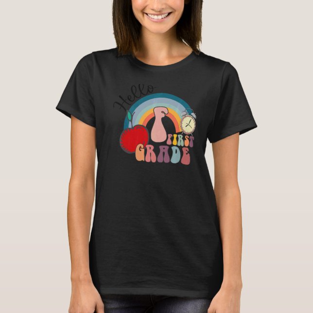 Hello First Grade 1st Grade Rainbow Back To School T-Shirt (Front)