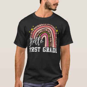 Hello First Grade 1st Grade Rainbow Leopard Back T T-Shirt
