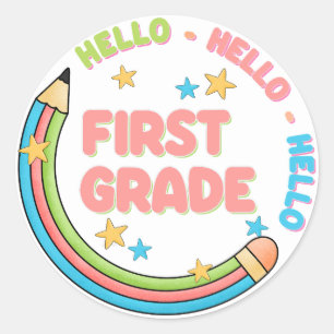 Hello first grade back to school  classic round sticker