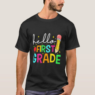 Hello First Grade Back to School Kids Rainbow Styl T-Shirt