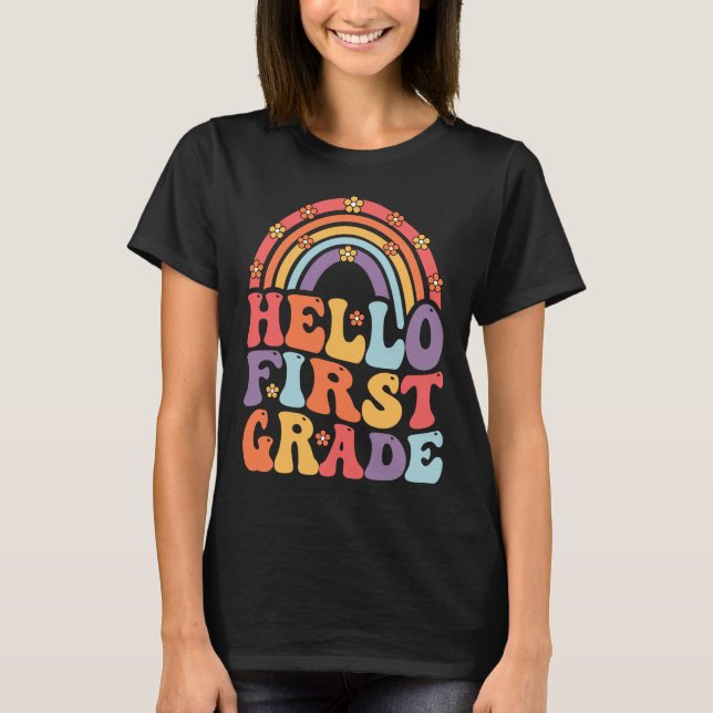  Hello First Grade Boho Rainbow Back To School T-Shirt (Front)