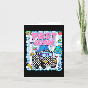 Hello First Grade Bus School Teacher Student Back Card