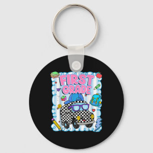 Hello First Grade Bus School Teacher Student Back Key Ring