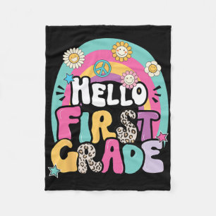 Hello First Grade Byck To School Teacher First Day Fleece Blanket