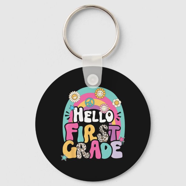 Hello First Grade Byck To School Teacher First Day Key Ring (Front)