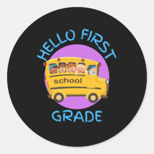 hello first grade classic round sticker