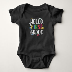 Hello First Grade Classroom Back School Kids Gift Baby Bodysuit