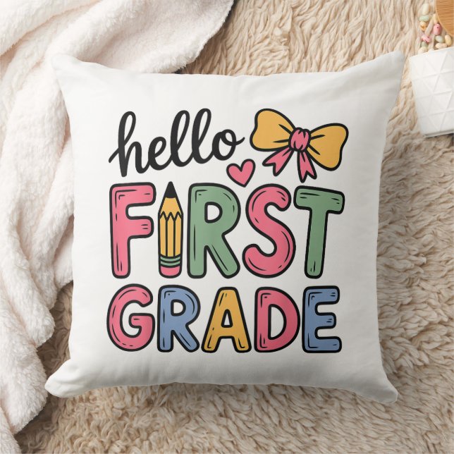 Hello First Grade Coquette Bow Teacher Cushion (Blanket)