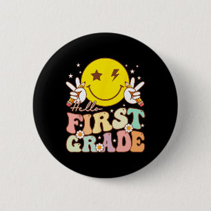 Hello First Grade Hippie Smile Face 1st Grade Back 6 Cm Round Badge
