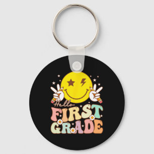 Hello First Grade Hippie Smile Face 1st Grade Back Key Ring