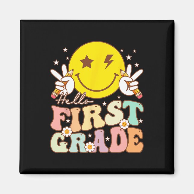 Hello First Grade Hippie Smile Face 1st Grade Back Magnet (Front)