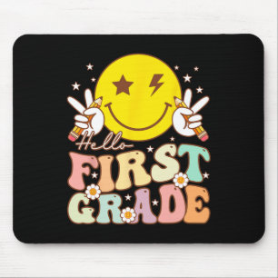 Hello First Grade Hippie Smile Face 1st Grade Back Mouse Mat